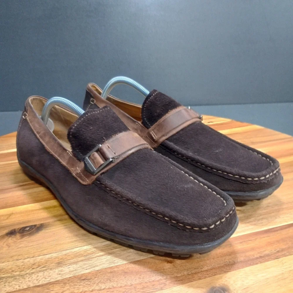 Florsheim Comfortech Driving Loafers Mens Sz 9.5 D Moc Brown Suede Leather Strap
